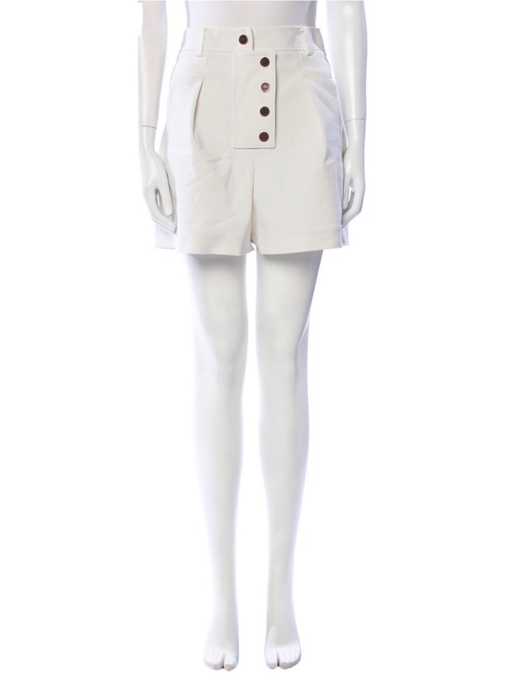 Tibi Cream High-Waist Button-Front Shorts